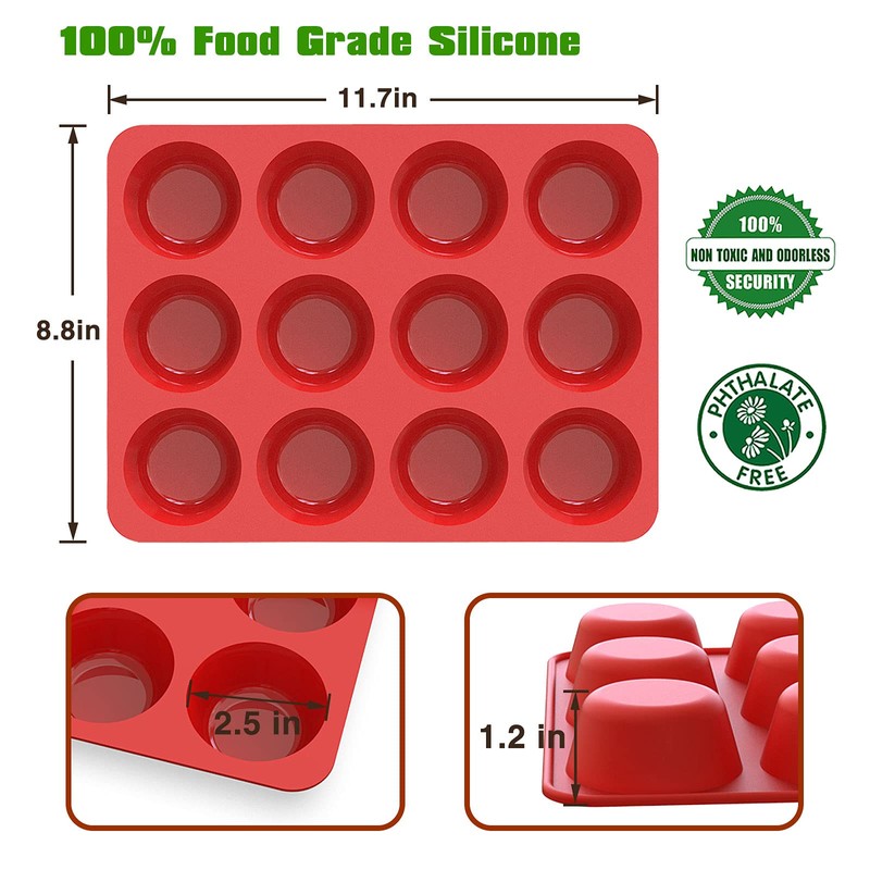 SILIVO Silicone Muffin Pans Nonstick 12 Cup(2 Pack) - 2.5