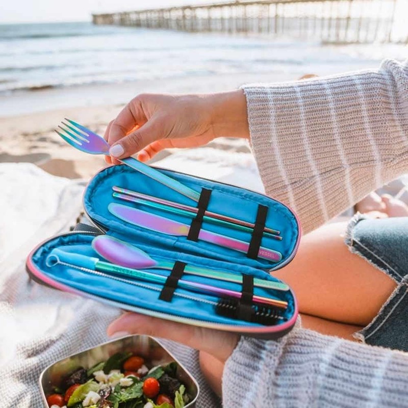 EcoVessel 6 Piece Stainless Steel Utensil Set, Black Shadow