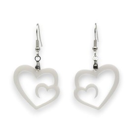 Laser Cut Acrylic Charms Earrings for Women and Girls, Hypoallergenic Stainless Steel Stud Earrings, Valentine's Day Gift (White/Silver, Open Hearts)