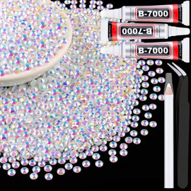 5000Pcs 4mm Resin Jelly Rhinestones with 3Pcs 10ml B7000 Jewelry Glue for Crafting, White AB Flatback Gems, Bedazzling Crystal Bulk for DIY Crafts Clothing Tumblers Shoes Nail Art Fabric