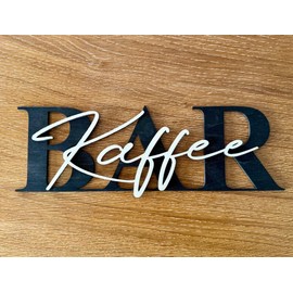Kaffee-BAR Schild mit 3D-Schriftzug aus Holz (30cm) Schwarz