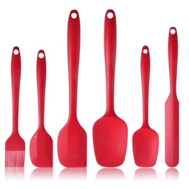 Silicone Spatula Set Heat Resistant Kitchen Spatulas for Non Stick Cooking and Baking Seamless One Piece Flexible Spatula, Dishwasher Safe, Rubber Spatula Set of 6 (Red)