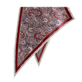 100% Mulberry Silk Triangle Scarf 51"*33",14 Momme Floral Twill Design Vintage Spring Fashion Accessory with Gift Packed (Red Paisley01)