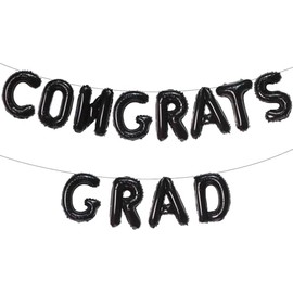 16 Inch Congrats Grad Banner Balloons, Congrats Grad Balloons, Congrats Grad Letters Sign, Graduation Decorations 2025 for Congrats Grad Party Decorations 2025 (Black)