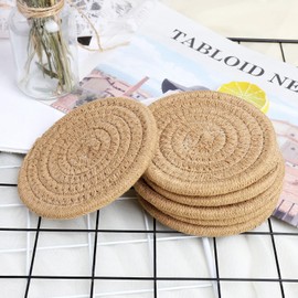 6 Pcs Coffee Color Drink Coasters, 11.5cm Round Woven Coaster Water absorption Woven Beverage Coaster Heat-Resistant Coaster New Job Gifts Coffee Mats for coffee bar kitchen restaurant countertops