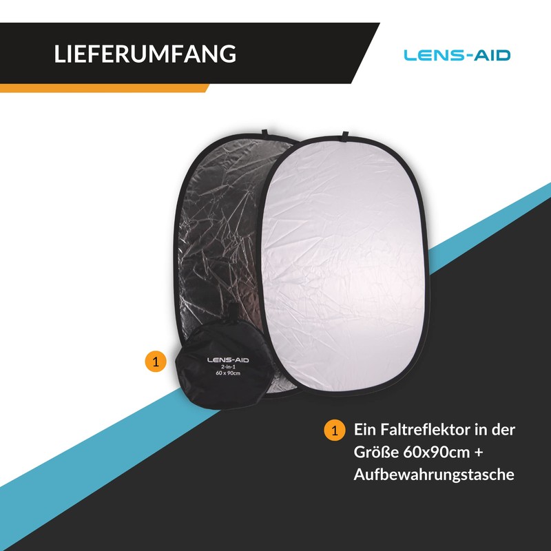 Lens-Aid 60 x 90 cm Folding Reflector 2-in-1: Foldable Photography