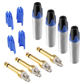 Devinal 1/4 inch Mono Plugs, Replacement 6.35mm TS Solder Type DIY Audio Connector, Heavy Duty Quarter Inch Adapter 24K Gold-Planted for Repair Guitar Cables, Instrument Cord (4 Pack)