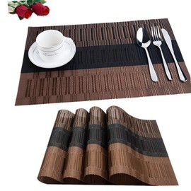 Fontic Set of 6 Place Mats 30 x 45 cm Non-Slip Washable Table Mats PVC Tear-Resistant Heat Resistant Place Mats for Kitchen