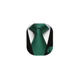 HISDERN Ties for Men Green Plaid Tie with Pocket Square Checkered Woven Business Formal Necktie Handkerchief Set Wedding Party