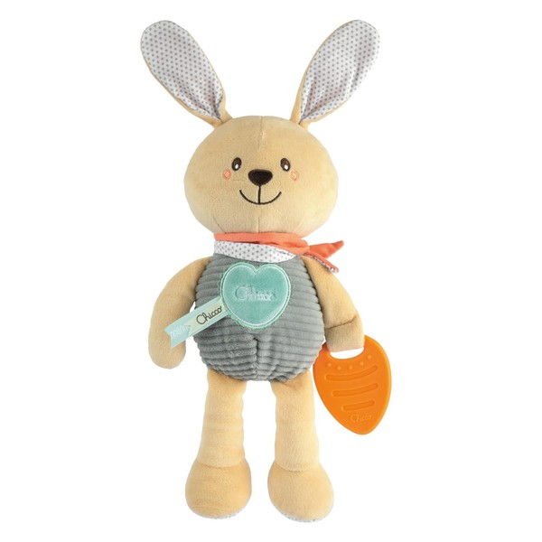 Chicco My Sweet Doudou Cuddly Cuddle Bunny, Soft Bunny Made of Multiple High-Quality Fabrics, with Soft Plastic Carrots for Teething Baby Toy, First Dolls, 0 Months +