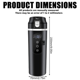 Car Heating Cup 500 ml, 12 V/24 V Car Kettle with LCD Display, 45-100 W Portable Heating Travel Kettle with Temperature Setting, Anti-Dry Fire Protection, Quick Boiling Bottle