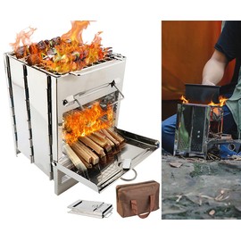 PEARL Camping Wood Stove Stainless Steel Folding Stove with Carry Bag (Camping Stove, Fire Pit, Outdoor)