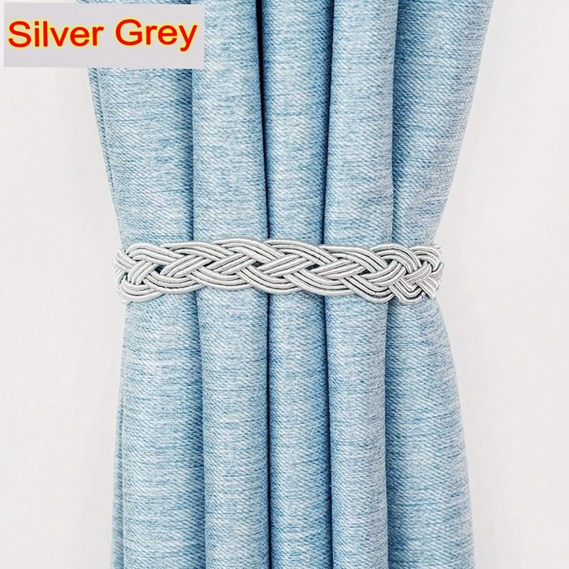 JZK 2 Pairs Silver grey tiebacks for curtains, braided curtain