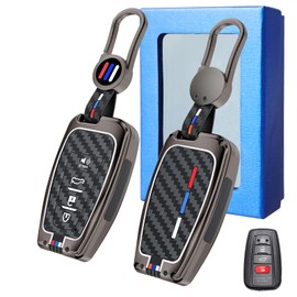 Yumzeco - Funda compatible con llavero para Toyota con llavero, funda para llave para Camry RAV4 Highlander Avalon C-HR Prius Corolla GT86, carcasa de metal, patrón de fibra de carbono, protección completa, 4 botones