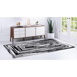Unique Loom Braided Chindi Collection Casual Modern Black Area Rug (4' 0 x 6' 0)