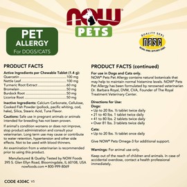NOW Pet Health, Pet Allergy Supplement, Formulated for Cats & Dogs, NASC Certified, 75 Chewable Tablets