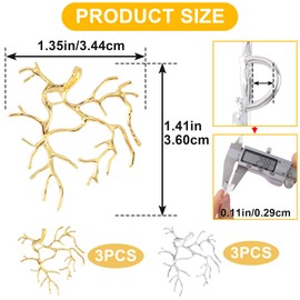 Pndeyo 6pcs Branch Shape Blanks for Jewelry Making, Hypoallergenic Brass Claw Pendant Trays, Adjustable Branch Base Prong Pendant Bezels for Necklace Bracelet Earrings DIY Crafts- Gold & Silver