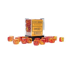 Chessex Dice Set – 12mm Gemini: Translucent Red-Yellow/Gold Dice Block – Dungeons and Dragons D&D DND TTRPG Dice – Includes 36 Dice – D6