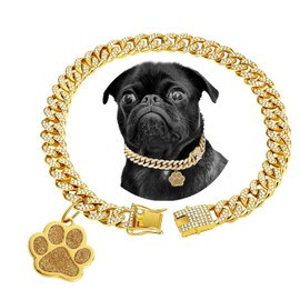 BODY16G CZCZ Dog Chain Collar Cuban Link Dog Collar Rhinestones Dog Necklace Metal Cat Chain Pet with Pet ID Jewelry Tags Collar Jewelry Accessories for Small Medium Large Dogs Cat (12 in, Claw)