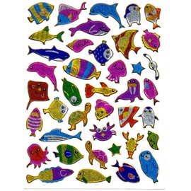 Fish Ocean Animal sticker decal Metallic Glitter 1 sheet Dimensions: 13.5 cm x 10 cm