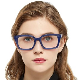 MARE AZZURO Oversized Reading Glasses Women Retro Square Readers 100 125 150 175 200 225 250 275 300 350 400 500 600 (Solid blue, 2.0)