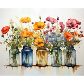TISHIRON Paint by Numbers Wildflowers DIY Painting by Number Sets Flowers Painting by Numbers Adults Flower Painting by Numbers for Adults on Canvas Home Decoration 40 x 50 cm