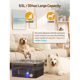 Kastty Dog Water Fountain for Large Dogs, 2.8Gal/10.5L Stainless Steel Cat Water Fountain, Super Quiet Smart Pet Water Fountain Automatic Dog Water Bowl Dispenser with LED Pump, Easy to Assemble Clean