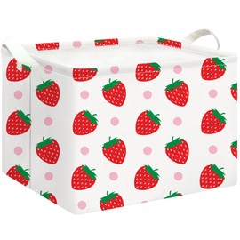 NTAOHAMPER Rectangular Storage Basket Empty, Storage Bin with Handles, Room Decor, Gift Basket, Book Box(Strawberry)
