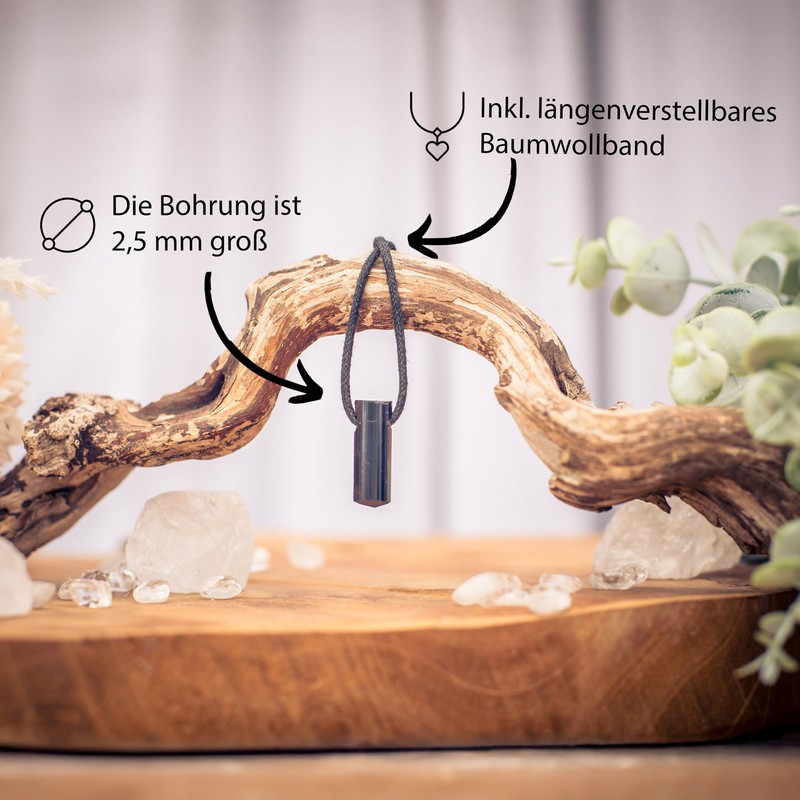 Lebensquelle Plus Black Tourmaline/Schorl Raw Stone Pendant with Leather Cord