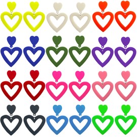 Yanxyad 12 Pairs Double Drop Heart Earrings, Acrylic Retro Colorful Earrings Set for Women, Lightweight and Candy Color Earrings Dangling Set