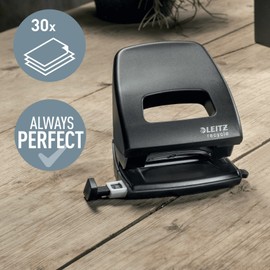 Leitz NeXXt Recycle Series 50030095 Hole Punch, for 30 Sheets, Stop Rail with Format Information, 100% Recyclable, Environmentally Friendly, Black