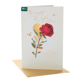 UK Greetings | RHS Anniversary Card for Wife | Happy Anniversary | Her, Girls, Women | Stunning Rose Design | With Envelope | 200 x 301 mm