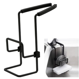 Sponge Holder Kitchen Hanging Sink Organiser - Metal Sponge Holder Kitchen Sink Waterproof Washing Sponge Holder Kitchen Sponge Holder - No Drilling Required, Black