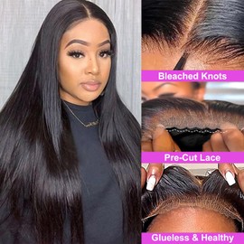 Ice Pear Wear and Go Glueless Wigs Human Hair Pre Plucked Pre Cut for Beginners 6x4 Straight Lace Closure Wigs Human Hair 180% Density No Glue HD Lace Frontal Wigs Human Hair for Black Women 30 Inch