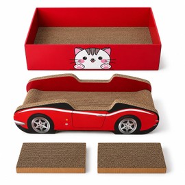 Emmuic Cat Scratcher Cardboard Bed with Box, 21 Inch Large 4-Pack Reversible Corrugated Cat Scratch Pad for Indoor Cats, Durable Cat Scratching Board Sofa Protector & Cat Resting Bed for Cats