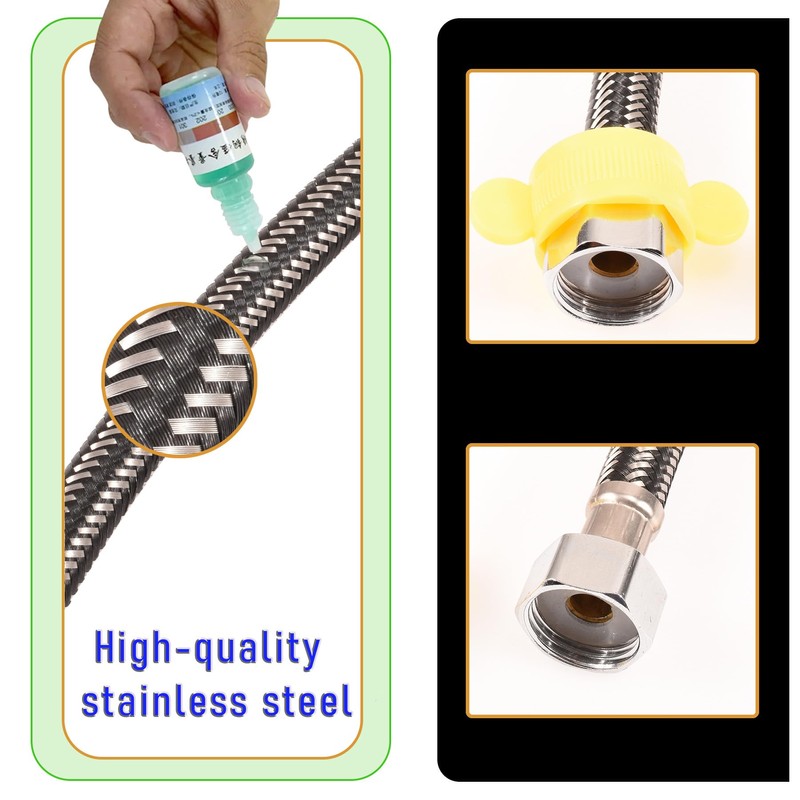 16 In Faucet Supply Lines 1/2x1/2 2Pack Black Braided Steel