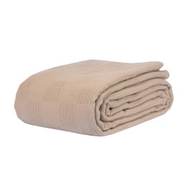 Linteum Textile Hospital Thermal SNAGLESS Spread Blanket, 100% Cotton (74x100 in, Taupe)