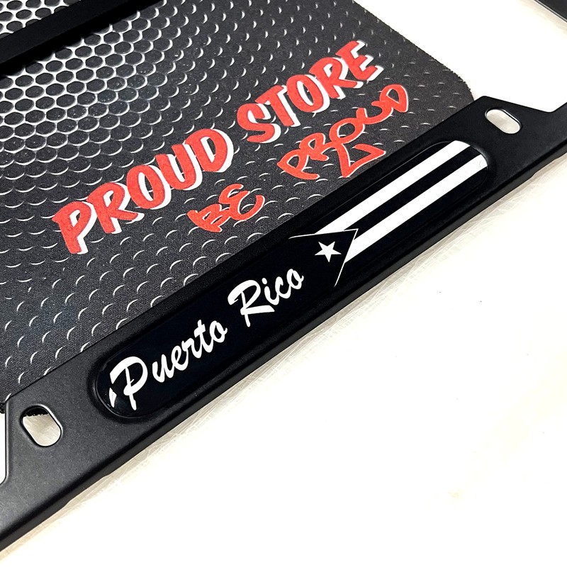 Puerto Rico Black Flag Domed Black License Plate Frame -US