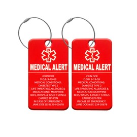 Medical Alert Tag - Medical ID Tag - Customized Engraved Info - Medical Patients - Luggage Tag - Equipment Luggage Tags - (4 Pack)