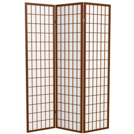 Red Lantern 6 ft. Tall Window Pane Shoji Screen-Walnut-3 Panels Room Divider