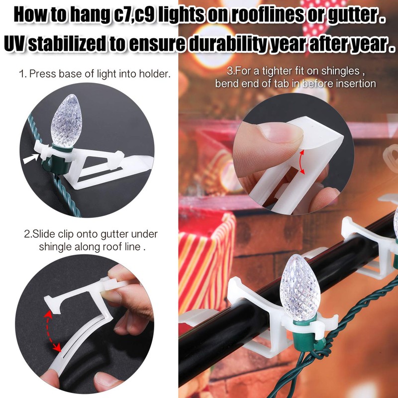 40 Pieces Christmas All-in-One Light Clips Gutter Clip Shingle Clip