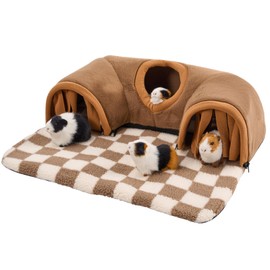 Avont Guinea Pig Tunnel Hideout House, Large Hideaway Play Tube Toys Mat for Small Animal Dwarf Rabbits Chinchillas Hamsters Hedgehogs Ferrets Bearded Dragons and Rats -Brown