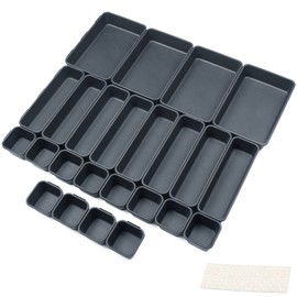 Nuts OT nuts Desk Drawer Organiser Tidy Dividers 24Pcs Makeup Dividers 3 Sizes Plastic Trays for Storage for Dresser Cosmetics Office Stationery Kitchen Utensil with 40 Non-slip Silicon Pads (Black)