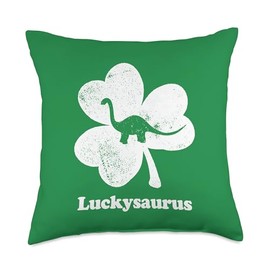 Luckysaurus Lucky Dinosaur Shamrock St Patricks Day Throw Pillow