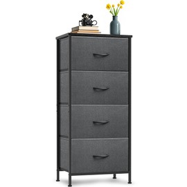 Sonharlar 4 Fabric Drawer Dresser for Bedroom, Chest of Drawers with Waterproof Wood Top Tall Dresser for Hallway, Living Room, Kid Room (Grey and Charcoal Black)