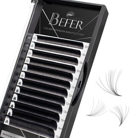 Befer Beauty Volume Lash Extensions 0.05CC, Mix-8-15mm Eyelash Extension Matte Black,Easy Fan Volume Lashes Fluffy Matte Black Soft, CC Curl Self Fanning Lash Extension Professional Eyelash Extensions
