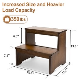 StrongTek Bamboo Two Step Stool for Adults and Kids, Bed Stepstool with Anti-Slip Bottom, Heavy Duty for Kitchen, Bathroom, Bedside Step Stool, Wooden Step Stairs 350 lbs Capacity