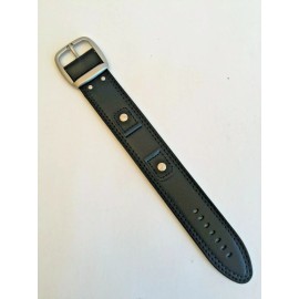 Hadley-Roma 18mm & 20mm  Black Leather X-Wide Military Style Cuff Watch Band 912