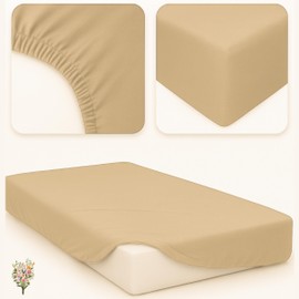Strauss Home® Jersey Fitted Sheet, 100% Cotton, 180 x 220 - 200 x 220 cm (Beige)