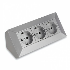 Furniture Socket, Silver, Ideal for Kitchen and Office, Vertical and Horizontal Mounting, Triple Corner Socket Made of Plastic, Socket Strip, Built-in Socket, Kitchen Socket